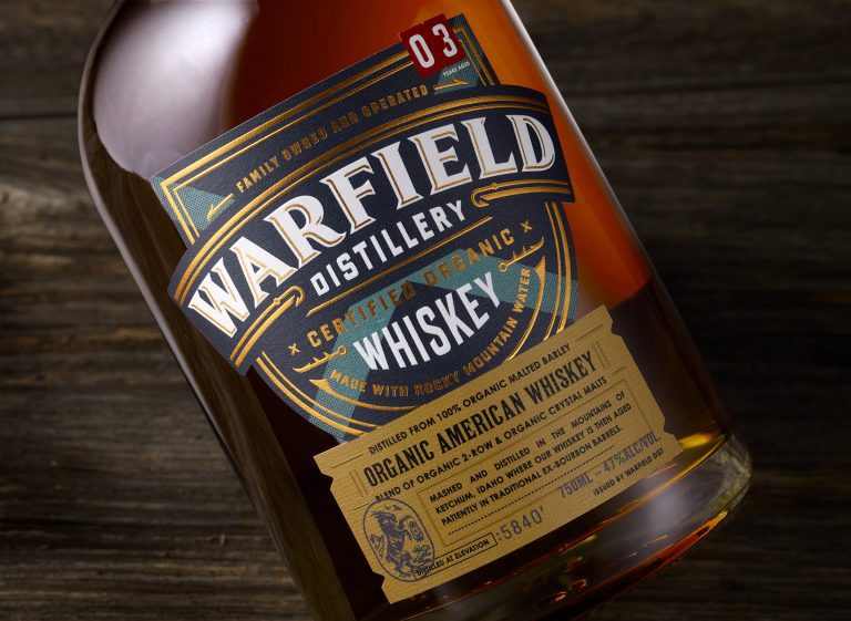 Warfield distillery and brewery branding, label design, package design. Whiskey, Gin, and Vodka.